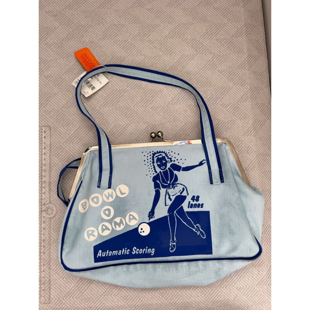 David & Goliath Bowl O Rama Retro Kiss Lock Handbag Blue Nylon Ripstop NWT 2003
